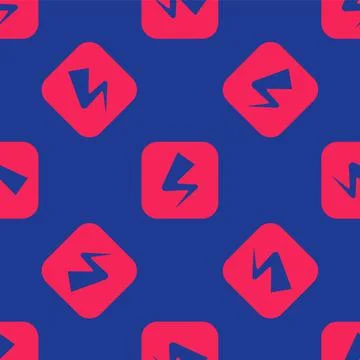 Red Lightning bolt icon isolated seamless pattern on blue background. Flash sign Stock Illustration