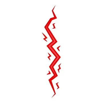 Red lightning bolt spreading light and energy on white background Stock Illustration
