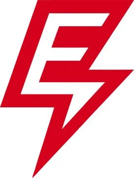 Red lightning bolt symbol with letter E inside, power energy abstract logo Stock Illustration