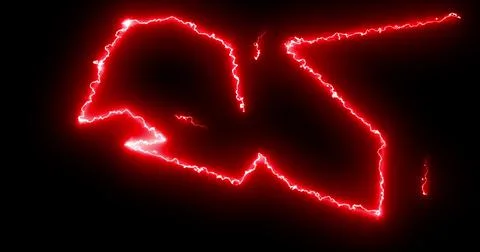 Red lightning bolts of electrical current moving wildly across a black Stock Illustration