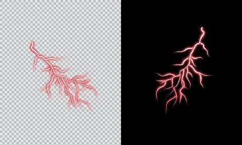 Red Lightning Electric Effect Overlay on Transparent and Black Background Stockillustratie