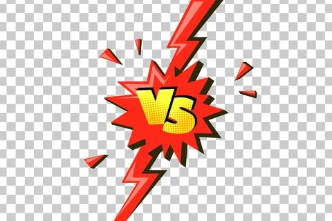 Red lightning with versus sign. Comic challenge symbol with vs letters. Vector Stock Illustration