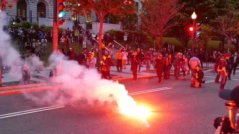 Red lights during protest Stock Footage 92440955
