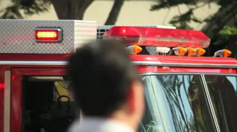 Red Lights on Fire Truck Stock Footage 12554724