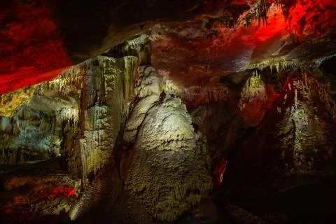 Red lights in Prometheus Cave Stock Photos