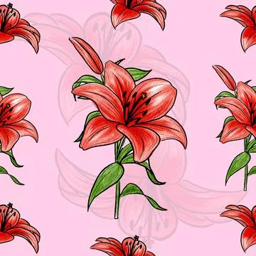 Red Lily Pattern Illustration Stock Illustration