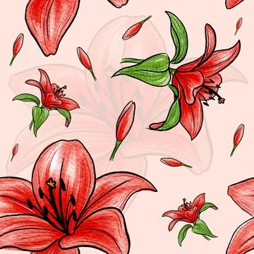 Red Lily Pattern Illustration Stock Illustration