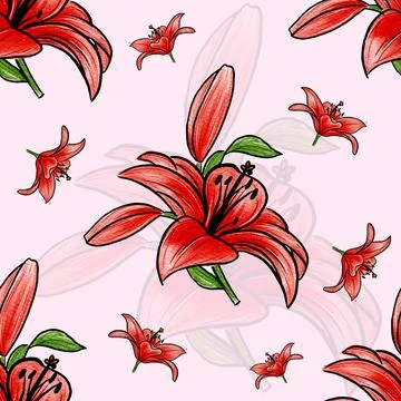 Red Lily Pattern Illustration Stock Illustration