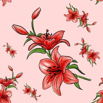 Red Lily Pattern Illustration Stock Illustration