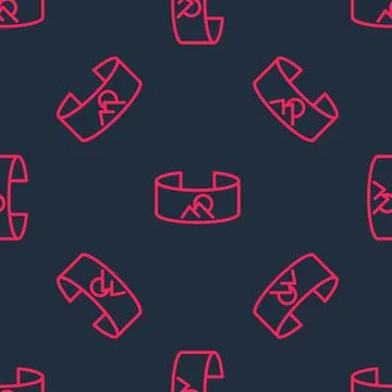 Red line 360 degree view icon isolated seamless pattern on black background イラスト素材
