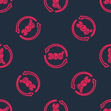 Red line 360 degree view icon isolated seamless pattern on black background Stock Illustration