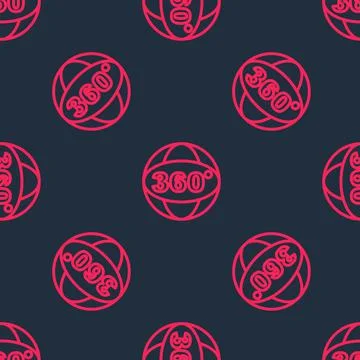 Red line 360 degree view icon isolated seamless pattern on black background Illustrazione stock