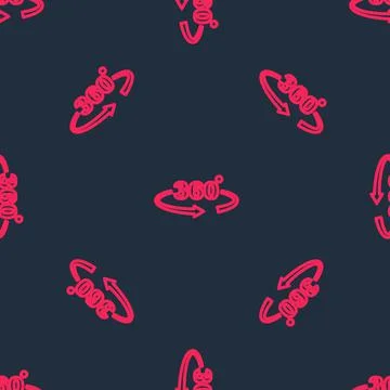 Red line 360 degree view icon isolated seamless pattern on black background.  イラスト素材