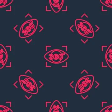 Red line 360 degree view icon isolated seamless pattern on black background 스톡 일러스트