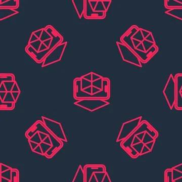 Red line 3d modeling icon isolated seamless pattern on black background Stock Illustration