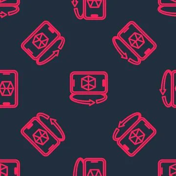 Red line 3d modeling icon isolated seamless pattern on black background Stock Illustration