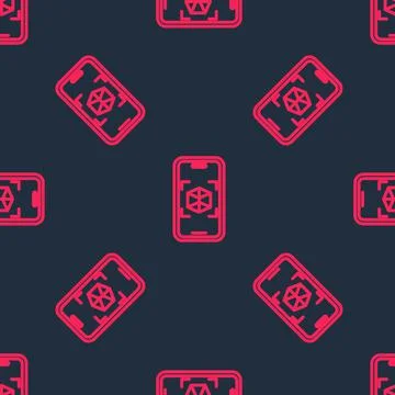 Red line 3d modeling icon isolated seamless pattern on black background Illustrazione stock