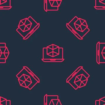 Red line 3d modeling icon isolated seamless pattern on black background Stock Illustration