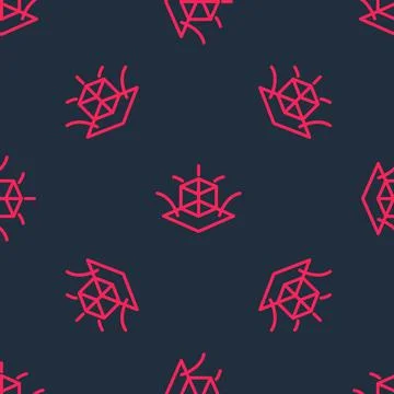Red line 3d modeling icon isolated seamless pattern on black background. Augm 스톡 일러스트