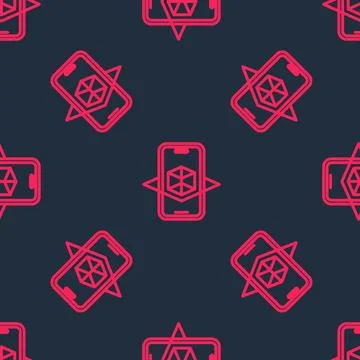 Red line 3d modeling icon isolated seamless pattern on black background Stock Illustration