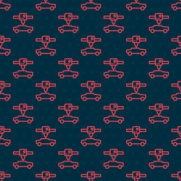 Red line 3D printer car icon isolated seamless pattern on black background. 3 Stock Illustration