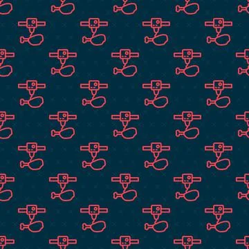 Red line 3D printer chicken leg icon isolated seamless pattern on black Stock Illustration