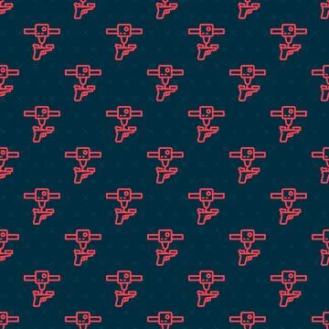 Red line 3D printer gun icon isolated seamless pattern on black background. 3 Stock Illustration
