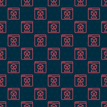 Red line 3D printer icon isolated seamless pattern on black background. 3d Stock Illustration