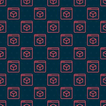 Red line 3D printer icon isolated seamless pattern on black background. 3d Stock Illustration