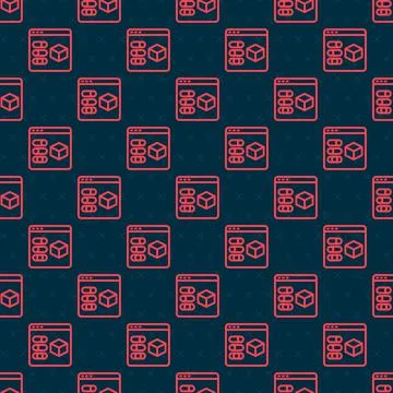 Red line 3D printer icon isolated seamless pattern on black background. 3d Stock Illustration