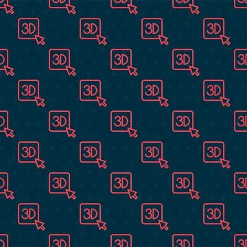 Red line 3D printer icon isolated seamless pattern on black background. 3d Stock Illustration
