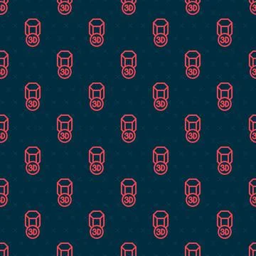 Red line 3D printer icon isolated seamless pattern on black background. 3d Stock Illustration