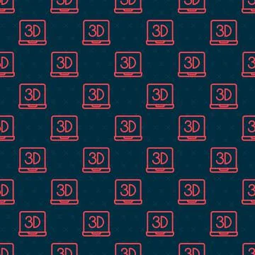Red line 3D printer icon isolated seamless pattern on black background. 3d Illustrazione stock