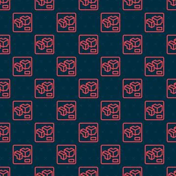 Red line 3D printer icon isolated seamless pattern on black background. 3d pr Stock Illustration