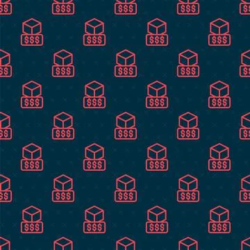 Red line 3D printer services icon isolated seamless pattern on black background Stock Illustration