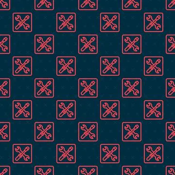 Red line 3D printer setting icon isolated seamless pattern on black background Stock Illustration