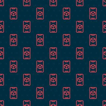 Red line 3D printer software icon isolated seamless pattern on black background Stock Illustration