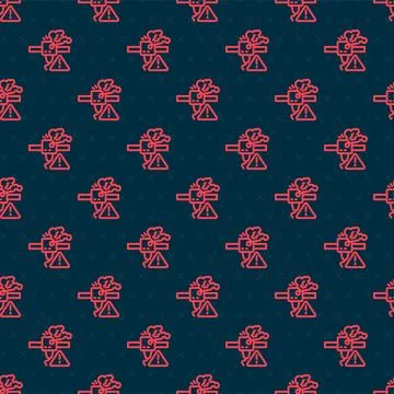 Red line 3D printer warning icon isolated seamless pattern on black backgroun Stock Illustration