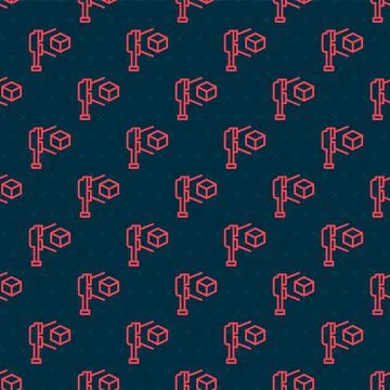 Red line 3D scanner with cube projection icon isolated seamless pattern on black 스톡 일러스트