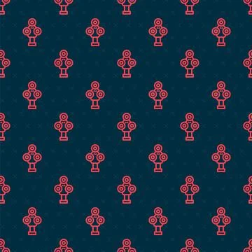 Red line 3D scanner icon isolated seamless pattern on black background. Vector Stock Illustration