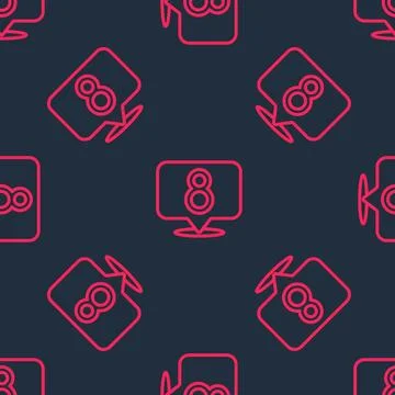 Red line 8 March icon isolated seamless pattern on black background. Intern.. Stock Illustration