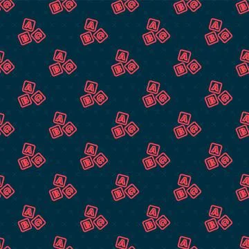 Red line ABC blocks icon isolated seamless pattern on black background. Alphabet Stock Illustration