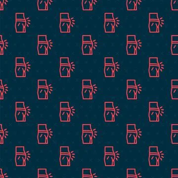 Red line Abdominal bloating icon isolated seamless pattern on black background Stock Illustration