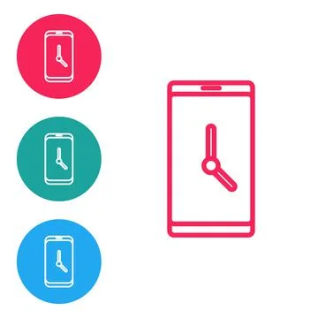 Red line Alarm clock app smartphone interface icon isolated on white background Stock Illustration