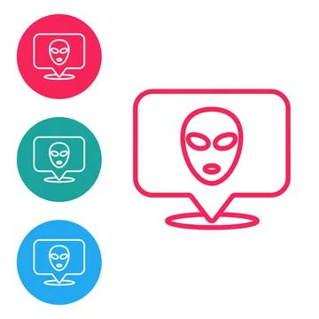 Red line Alien icon isolated on white background. Extraterrestrial alien face or 库存插图