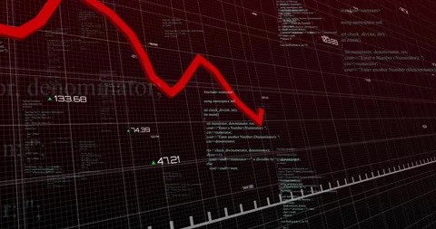 Red line appearing from left and falling across 3D grid brushing labels Stockbeeldmateriaal 311603833
