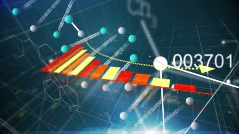 Red line appearing, robotic hand entering and probing segmented bar chart, Stock Footage 333774282
