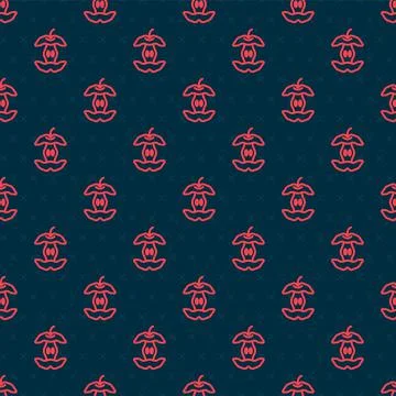 Red line Apple core icon isolated seamless pattern on black background. Bitten 库存插图