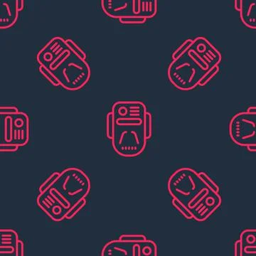 Red line Artificial intelligence robot icon isolated seamless pattern on black 스톡 일러스트