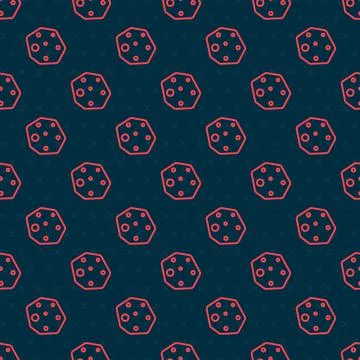 Red line Asteroid icon isolated seamless pattern on black background. Vector Illustrazione stock